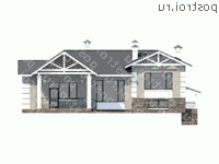 T-232-1P проект одноэтажного дома из газобетона с цоколем размером 14 на 15 - вид сзади T-232-1P проект одноэтажного дома из газобетона с цоколем размером 14 на 15 - вид сзади
