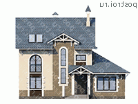 T-274-1P проект двухэтажного дома из пеноблоков с мансардой размером 13 на 14  - вид спереди