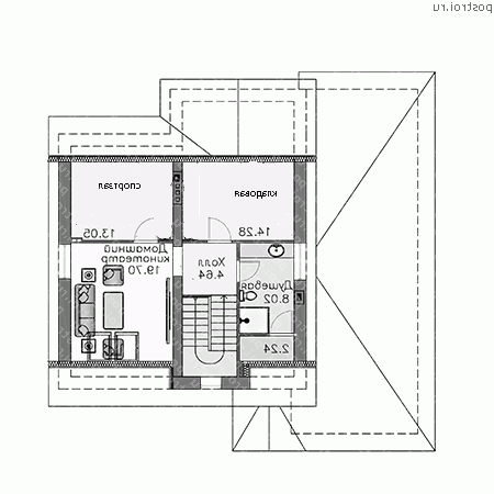 T-274-1P проект двухэтажного дома из пеноблоков с мансардой размером 13 на 14  - мансарда