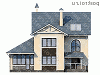 T-274-1P проект двухэтажного дома из пеноблоков с мансардой размером 13 на 14  - вид сзади