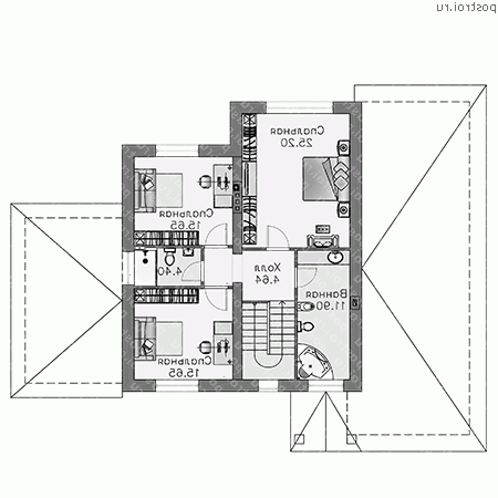T-274-2P проект двухэтажного дома из пеноблоков с мансардой и гаражом размером 13 на 18  - 2-й этаж