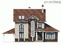 T-274-2P проект двухэтажного дома из пеноблоков с мансардой и гаражом размером 13 на 18  - вид спереди