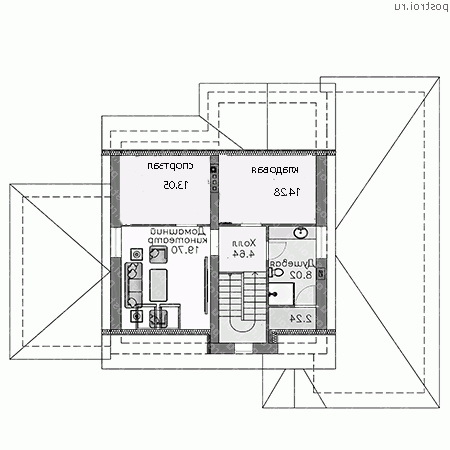 T-274-2P проект двухэтажного дома из пеноблоков с мансардой и гаражом размером 13 на 18  - мансарда
