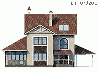 T-274-2P проект двухэтажного дома из пеноблоков с мансардой и гаражом размером 13 на 18  - вид сзади