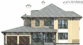T-291-1K проект двухэтажного дома из кирпича с гаражом размером 17 на 18 - вид спереди T-291-1K проект двухэтажного дома из кирпича с гаражом размером 17 на 18 - вид спереди