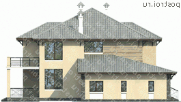 T-291-1K проект двухэтажного дома из кирпича с гаражом размером 17 на 18 - вид справа T-291-1K проект двухэтажного дома из кирпича с гаражом размером 17 на 18 - вид справа