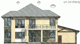 T-291-1K проект двухэтажного дома из кирпича с гаражом размером 17 на 18 - вид сзади T-291-1K проект двухэтажного дома из кирпича с гаражом размером 17 на 18 - вид сзади