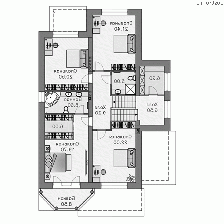 T-403-1K проект двухэтажного дома из кирпича с цоколем и гаражом размером 12 на 18 - 2-й этаж T-403-1K проект двухэтажного дома из кирпича с цоколем и гаражом размером 12 на 18 - 2-й этаж