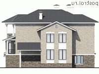 T-403-1K проект двухэтажного дома из кирпича с цоколем и гаражом размером 12 на 18 - вид слева T-403-1K проект двухэтажного дома из кирпича с цоколем и гаражом размером 12 на 18 - вид слева