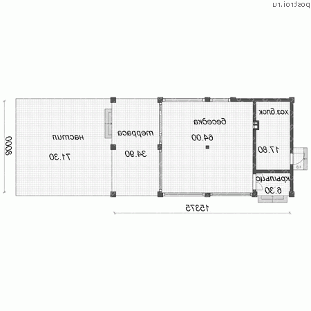 U-082-1M проект одноэтажной монолитной беседки размером 15 на 8 - 1-й этаж