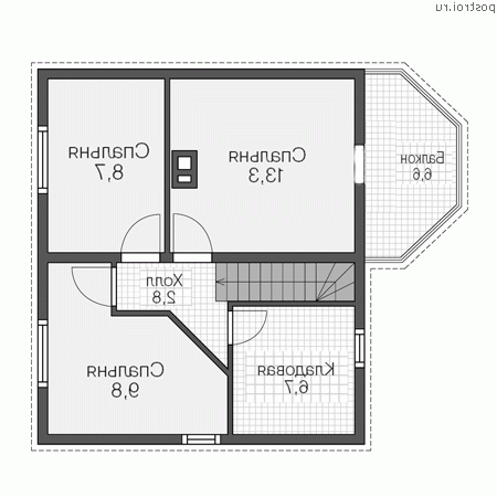 U-089-1P проект одноэтажного дома из пеноблока с мансардой размером 8 на 9 - мансарда U-089-1P проект одноэтажного дома из пеноблока с мансардой размером 8 на 9 - мансарда