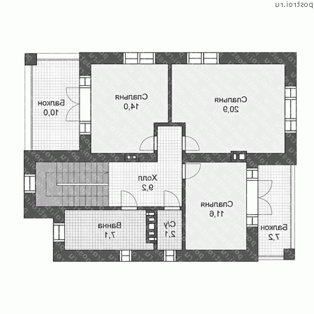 U-136-1P проект двухэтажного дома из газобетона размером 12 на 9 - 2-й этаж