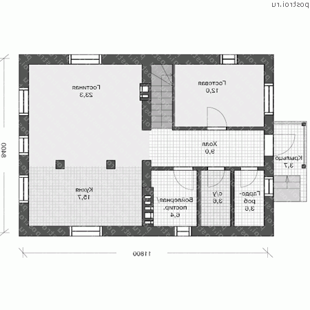 U-141-1K проект двухэтажного дома из кирпича размером 8 на 12 - 1-й этаж U-141-1K проект двухэтажного дома из кирпича размером 8 на 12 - 1-й этаж