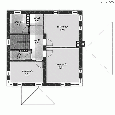 U-144-1P проект двухэтажного дома из газобетона размером 10 на 10 - 2-й этаж