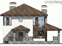 U-144-1P проект двухэтажного дома из газобетона размером 10 на 10 - вид спереди