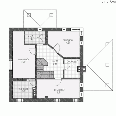 U-144-2P проект двухэтажного дома из газобетона размером 10 на 10 - 2-й этаж U-144-2P проект двухэтажного дома из газобетона размером 10 на 10 - 2-й этаж