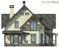 U-153-1K проект одноэтажного коттеджа из кирпича с мансардой размером 13 на 13 - вид спереди