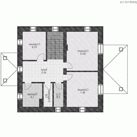 U-155-2P проект двухэтажного коттеджа из пеноблоков размером 10 на 10  - 2-й этаж