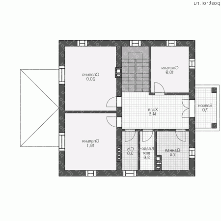 U-155-3P проект двухэтажного коттеджа из пеноблоков размером 10 на 10  - 2-й этаж