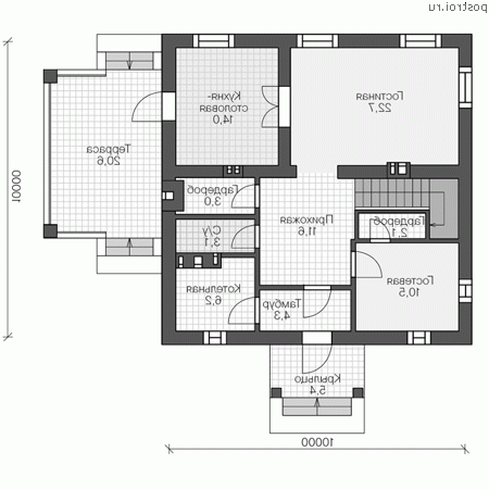 U-155-4P проект двухэтажного коттеджа из пеноблоков размером 10 на 10  - 1-й этаж