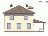 U-155-4P проект двухэтажного коттеджа из пеноблоков размером 10 на 10  - вид сзади