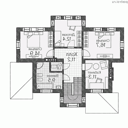 U-159-1P проект двухэтажного дома из пеноблоков размером 11 на 13 - 2-й этаж U-159-1P проект двухэтажного дома из пеноблоков размером 11 на 13 - 2-й этаж