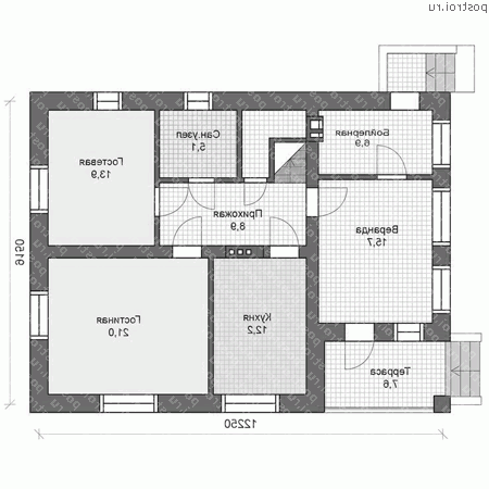 U-170-1P проект двухэтажного дома из пеноблоков размером 9 на 12 - 1-й этаж
