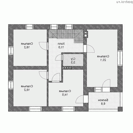 U-170-1P проект двухэтажного дома из пеноблоков размером 9 на 12 - 2-й этаж
