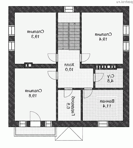 U-185-1K проект двухэтажного дома из кирпича размером 11 на 11  - 2-й этаж