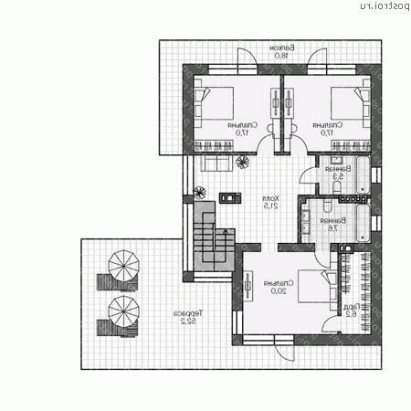U-186-1P проект двухэтажного дома из пеноблоков с гаражом размером 15 на 18  - 2-й этаж