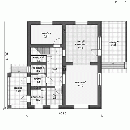 U-193-2P проект двухэтажного дома из пеноблоков размером 12 на 10  - 1-й этаж
