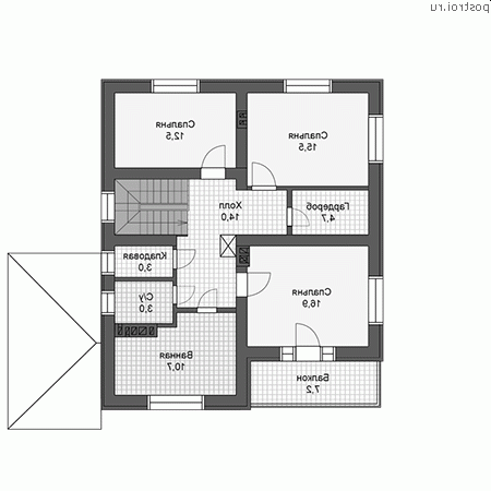 U-193-2P проект двухэтажного дома из пеноблоков размером 12 на 10  - 2-й этаж