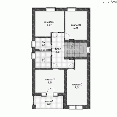 U-196-1P проект двухэтажного дома из пенобетона с подвалом и гаражом размером 15 на 9  - 2-й этаж