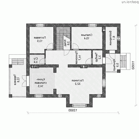 U-198-1P проект двухэтажного коттеджа из пенобетона размером 12 на 14 - 1-й этаж U-198-1P проект двухэтажного коттеджа из пенобетона размером 12 на 14 - 1-й этаж