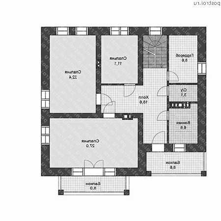 U-205-1K проект двухэтажного дома из кирпича размером 12 на 12  - 2-й этаж