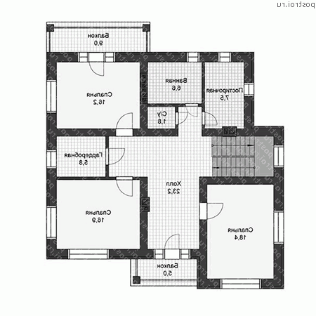 U-206-1P проект двухэтажного дома из пенобетона размером 14 на 13  - 2-й этаж