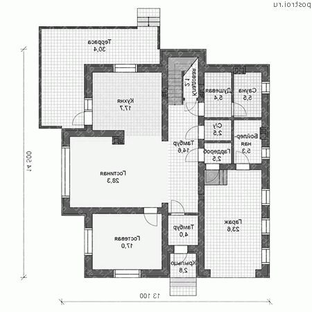 U-219-1P проект двухэтажного дома из пенобетона с гаражом размером 15 на 13  - 1-й этаж