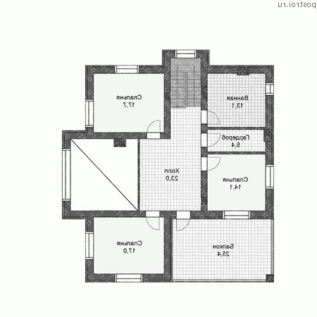 U-219-1P проект двухэтажного дома из пенобетона с гаражом размером 15 на 13  - 2-й этаж