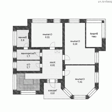 U-255-1K проект двухэтажного коттеджа из кирпича размером 13 на 15  - 2-й этаж