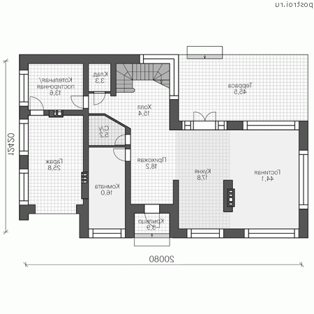 U-284-1P проект двухэтажного дома из пеноблоков с гаражом размером 20 на 12 - 1-й этаж