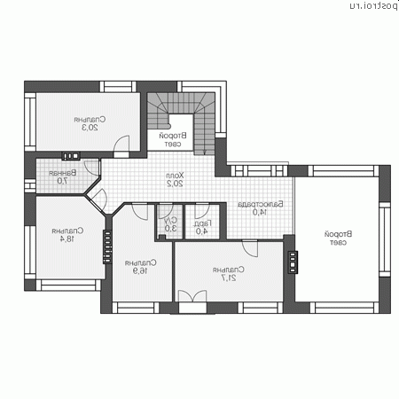 U-284-1P проект двухэтажного дома из пеноблоков с гаражом размером 20 на 12 - 2-й этаж