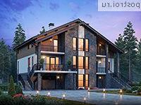 U-390-1P проект двухэтажного дома из газобетона с цоколем и гаражом размером 16 на 15 