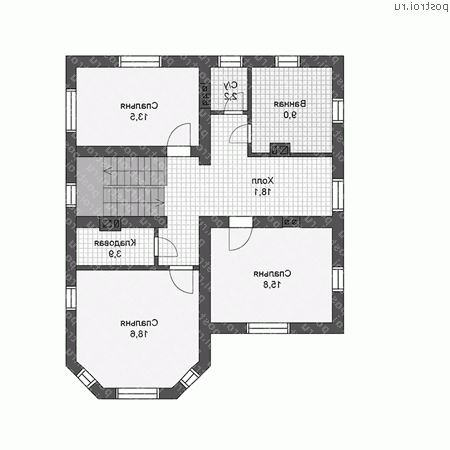 V-166-1K проект двухэтажного дома из кирпича размером 11 на 10 - 2-й этаж V-166-1K проект двухэтажного дома из кирпича размером 11 на 10 - 2-й этаж