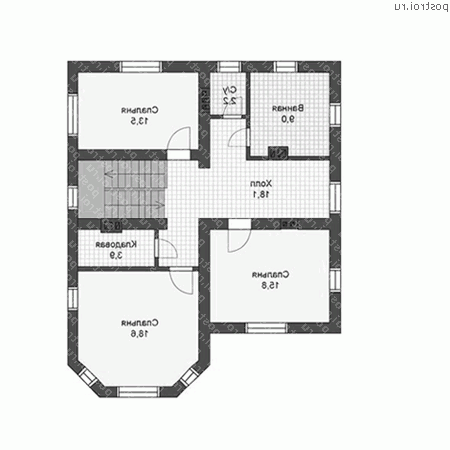 V-166-1P проект двухэтажного дома из пеноблоков размером 12 на 12 - 2-й этаж