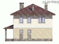 V-166-1P проект двухэтажного дома из пеноблоков размером 12 на 12 - вид сзади