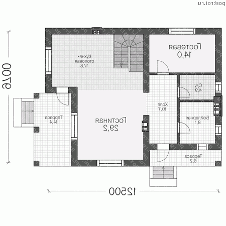 V-169-1P проект двухэтажного дома из пеноблоков размером 10 на 13  - 1-й этаж