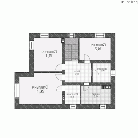 V-192-1P проект двухэтажного коттеджа из пенобетона размером 13 на 10  - 2-й этаж