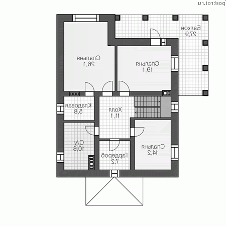 V-192-2P проект двухэтажного коттеджа из пенобетона размером 9 на 13 - 2-й этаж