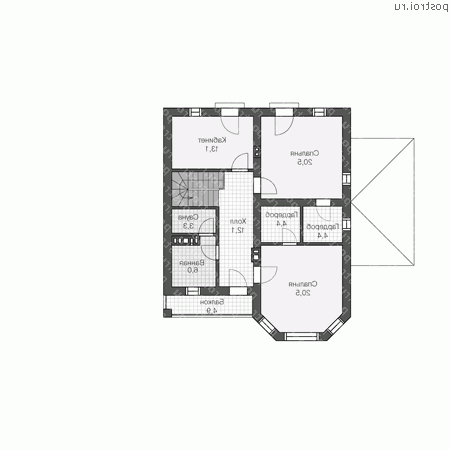 V-215-1P проект двухэтажного дома из пенобетона с гаражом размером 12 на 20  - 2-й этаж