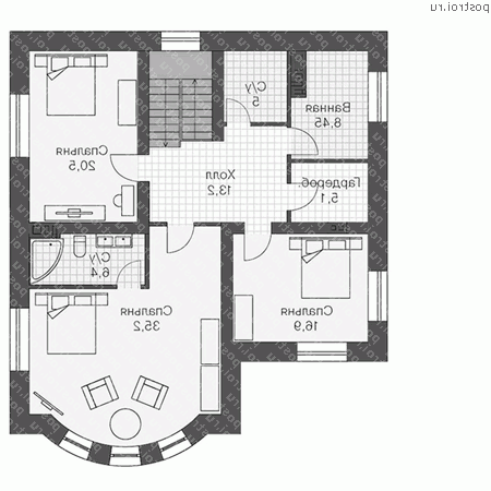 V-220-1K проект двухэтажного коттеджа из кирпича размером 12 на 12  - 2-й этаж